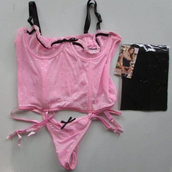 Dreamgirl Pink Mesh 3 Pc Corset Set - NEW - Picture 3 of 11